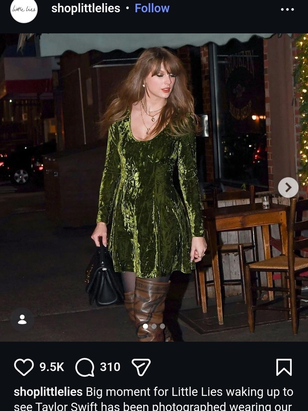 Crushed Velvet Scoop-Neck Long-Sleeve Dress in Olive Green